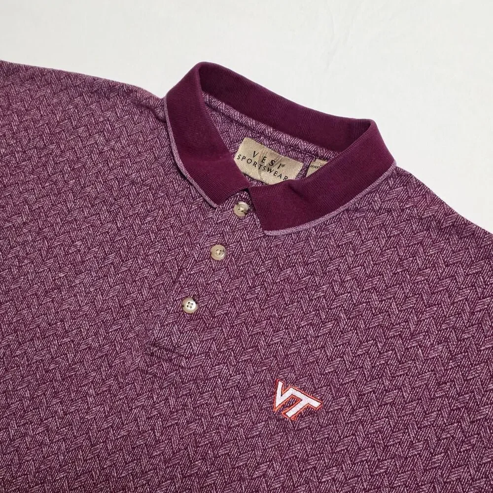 Vintage Vesi Sportswear Virginia Tech Hokies Chevron Knit Polo Shirt men's XL